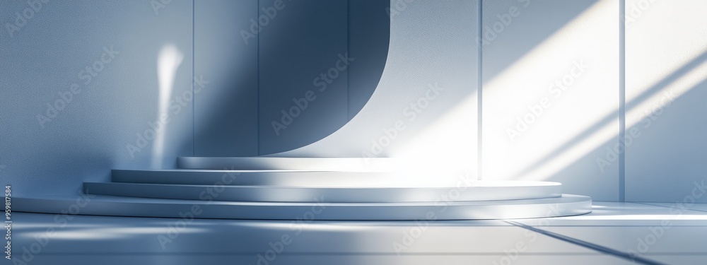 Poster Elegant shiny podium in a minimalistic style for mock up presentations featuring ample copy space and a 3D rendered abstract background design