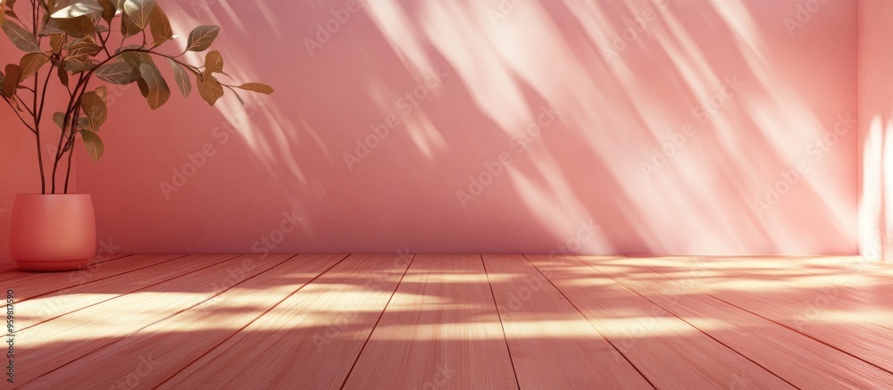Poster minimal abstract scene with wooden flooring 3d render and illustration