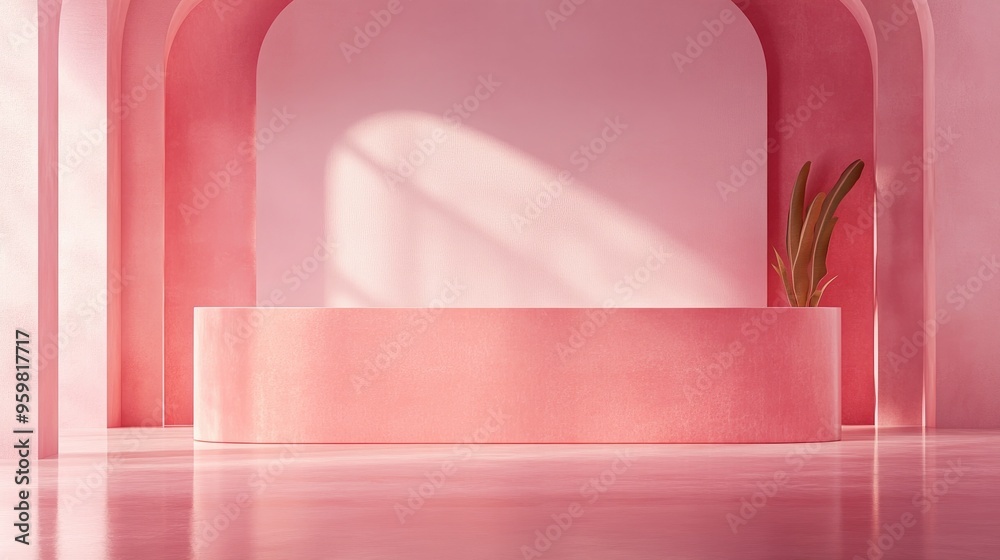 Poster Podium backdrop featuring a desk and wall designed for product presentation 3D rendering