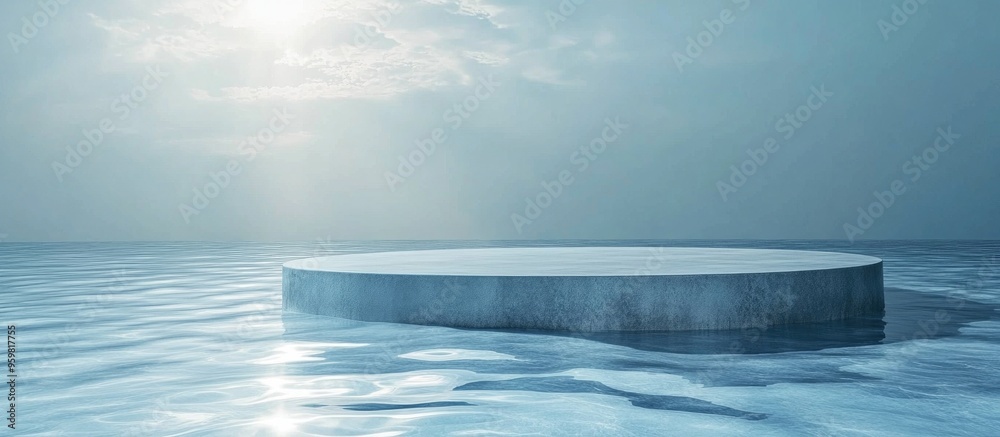 Aufkleber blue water surface featuring a podium designed for cosmetic product presentation 3d rendering