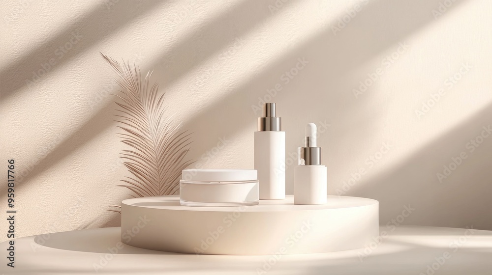 Poster podium display mockup for cosmetic items abstract showcase for design 3d rendered illustration