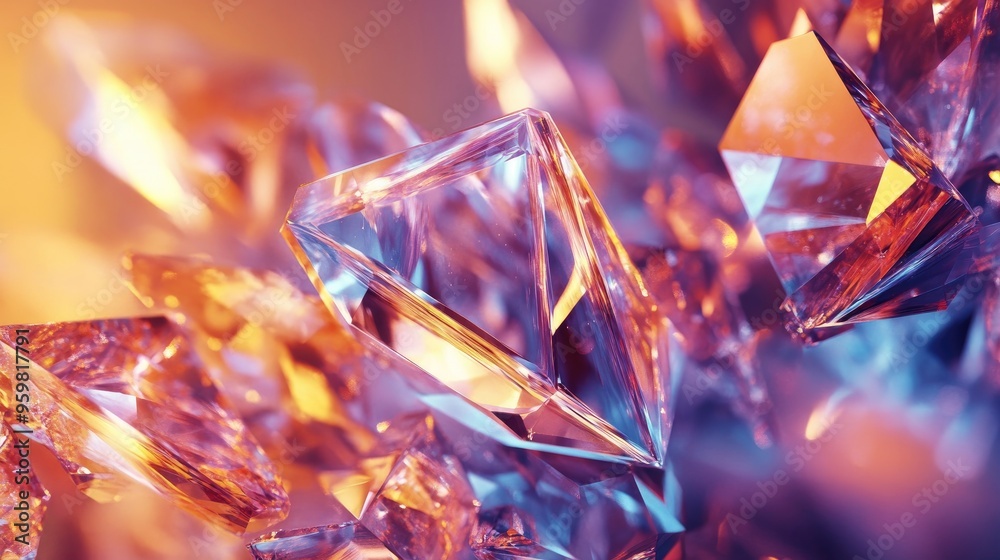 Poster abstract geometric pattern of crystals rendered in 3d space