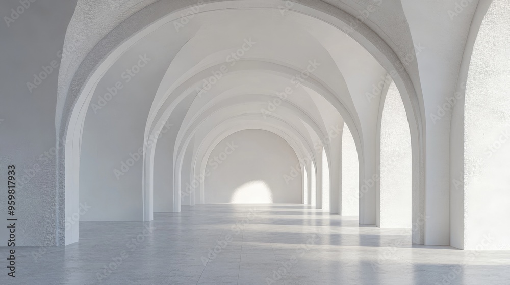 Poster empty arched passage interior in 3d rendering