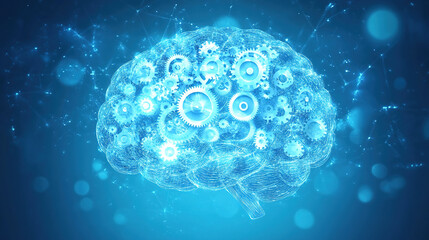 Obraz premium Abstract brain hologram background. Digital brain. Brain Artificial Intelligence Concept. Brain activity. Brain anatomy. Science showing the human brain. Human brain animation. Copy space area