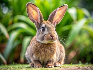A soft, curious mini rex rabbit boasts velvety fur and oversized ears that twitch with excitement at every