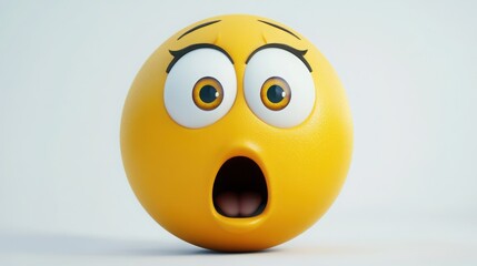 Fototapeta premium A 3D cartoon emoji with wide, surprised eyes and an open mouth, displaying shock or amazement, on a white background