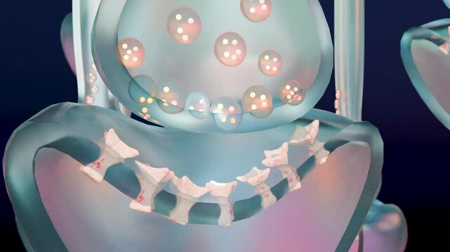 Muscarinic Acetylcholine receptors, muscle fiber sarcolemma, neurotransmitter or neuromuscular junction, cycle of ACH release in Myasthenia gravis, Norepinephrine and Serotonin,  Histamine, 3d render