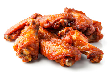 Glazed buffalo wings isolated on white for fast food advertisements, recipe blogs, or menu design featuring bold flavors. Spicy buffalo chicken wings for restaurant promotions, casual dining ads