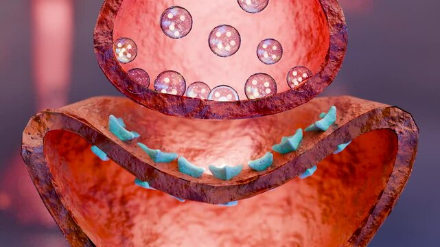 Muscarinic Acetylcholine receptors, muscle fiber sarcolemma, neurotransmitter or neuromuscular junction, cycle of ACH release in Myasthenia gravis, Norepinephrine and Serotonin,  Histamine, 3d render