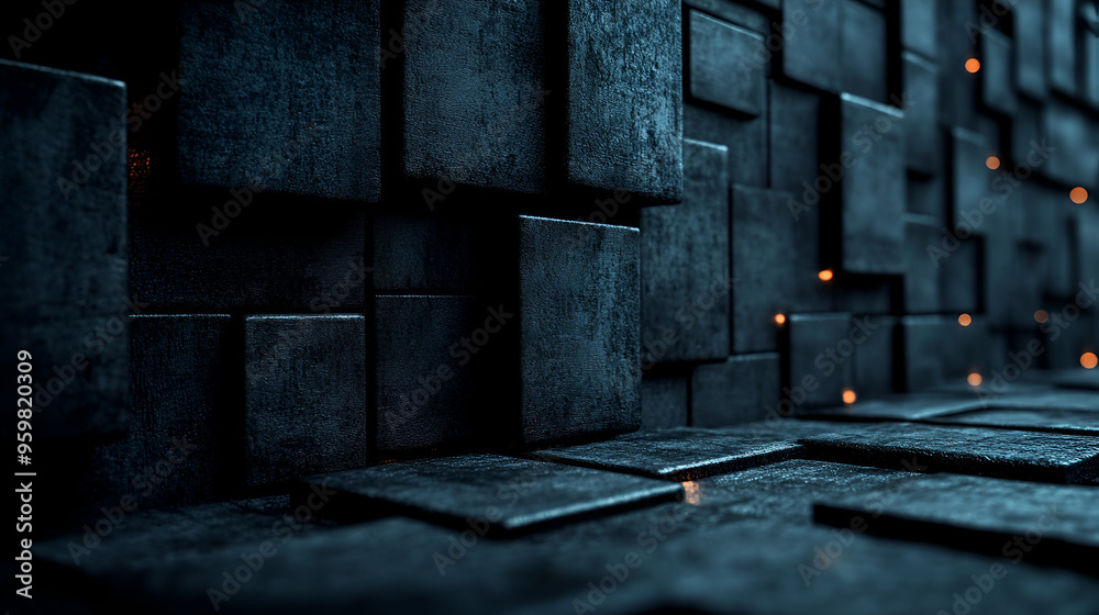 Poster abstract black textured wall with illuminated elements creating a futuristic atmosphere in a dimly l