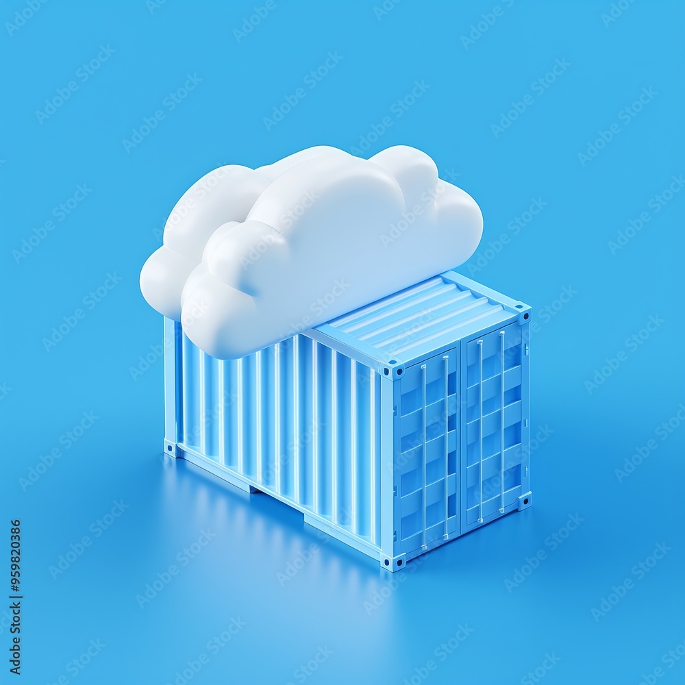 Poster a digital representation of cloud computing and data storage with a cloud icon over a blue shipping 