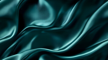 Fototapeta premium Dark teal green silk satin Shiny smooth fabric Soft folds Luxury background with space for design