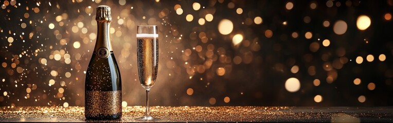 Elegant Champagne Celebration with Gold Confetti and Glitter