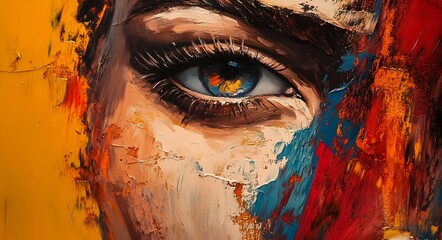 24. **Contemporary face art with bold brush strokes and dynamic textures**