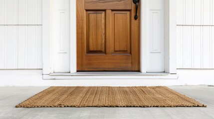 A welcoming front door with a neatly placed doormat, radiating warmth and hospitality in this simple, inviting entryway scene.