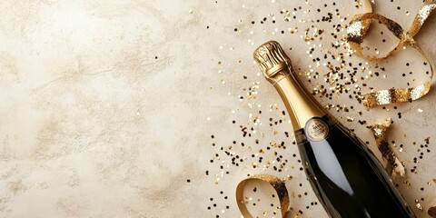 Elegant Champagne Celebration with Gold Confetti and Glitter