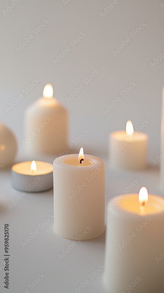 Poster white candles lit, soft glow