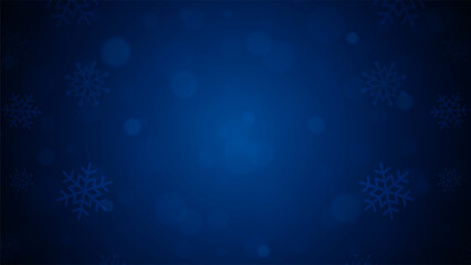Winter Christmas blue gradient background with frost snowflakes 3d design realistic vector illustration. Frozen blizzard snowfall effect ice dust glow bokeh falling flakes Xmas wallpaper backdrop