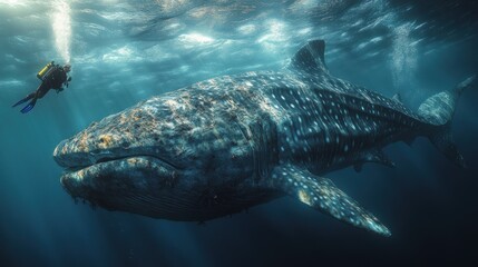 Fototapeta premium Whale Shark and Diver Encounter