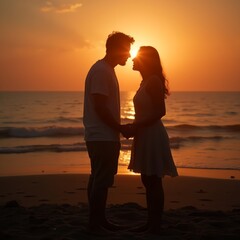 Fototapeta premium Couple on the beach at sunset