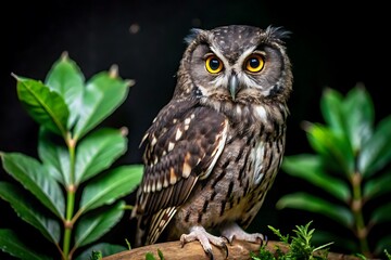 Fototapeta premium Black Owl in Black Background