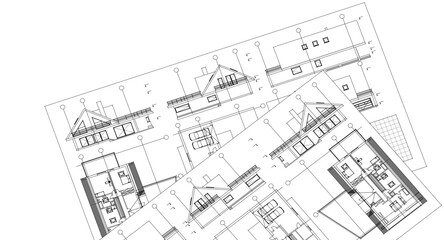 house traditional architecture plan 3d illustration	
