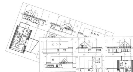 house traditional architecture plan 3d illustration	