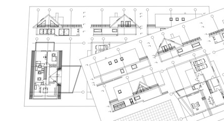 house traditional architecture plan 3d illustration	