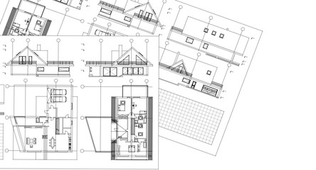 house traditional architecture plan 3d illustration	