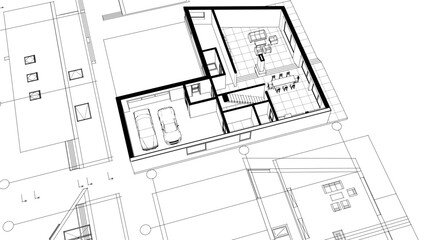 house traditional architecture plan 3d illustration	