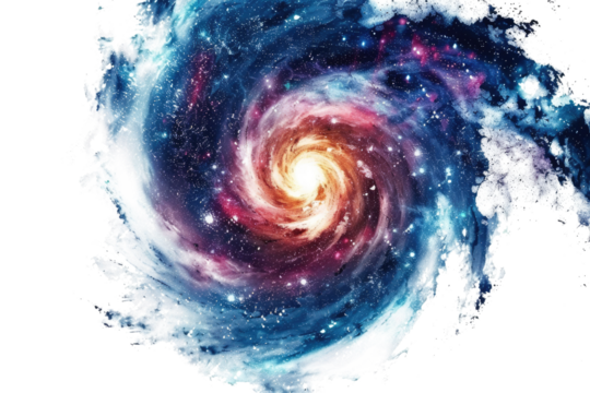 colorful spiral galaxy isolated on white or transparent png
