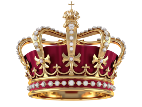 elegant luxury gold red crown isolated on white or transparent png