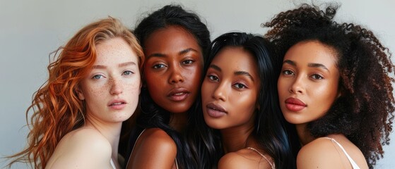 Obraz premium Four Diverse Women Embracing Beauty and Diversity