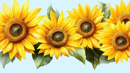 A vibrant arrangement of sunflowers against a soft blue background, capturing the essence of summer and natural beauty.