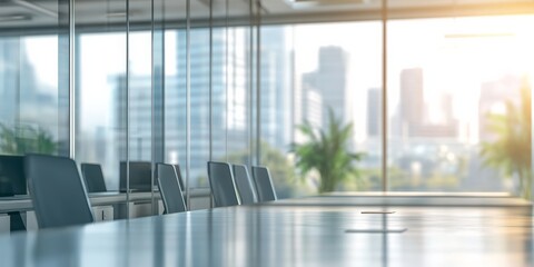 This modern office space, featuring an impressive city view, is perfectly designed for business meetings and collaborative sessions to enhance creativity, productivity, and professional networking