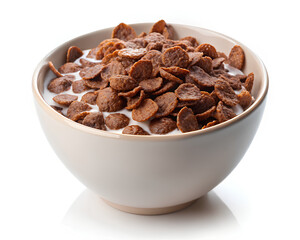 Obraz premium Chocolate corn flakes with milk, isolated on white background. clipping path