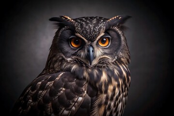 Fototapeta premium Black Owl in Black Background