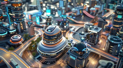 Smart city concept - Futuristic urban landscape with interconnected technology