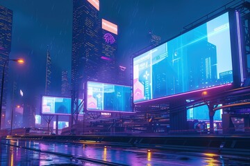 Neon-lit Cityscape Under a Rainy Night