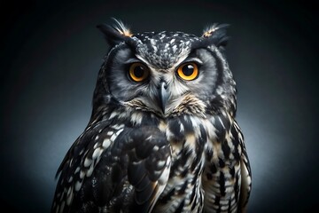 Fototapeta premium Black Owl in Black Background