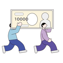 Vector line drawing of a man with money