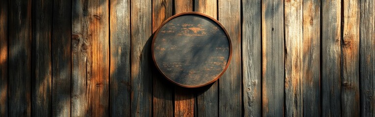 Circular Wooden Signboard on Rustic Wall Urban Storefront Mockup