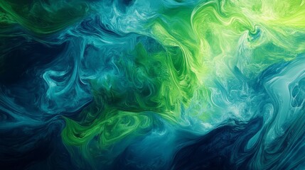 Obraz premium Abstract fluid artwork featuring vibrant blue and green swirls, perfect for backgrounds or creative projects.