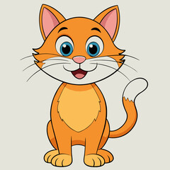 Happy cartoon cat character with a big smile on a light gray background