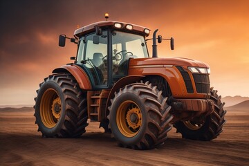 Modern tractor on a colored background. ai generative