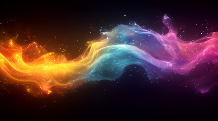 Obraz premium Colorful abstract swirl of vibrant light and energy flowing against a dark backdrop, showcasing dynamic movement and luminous hues