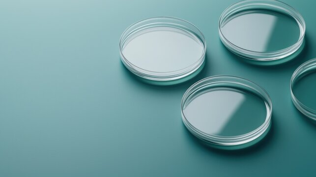 Close-up of petri dishes with bioengineered organisms in a biotechnology research lab