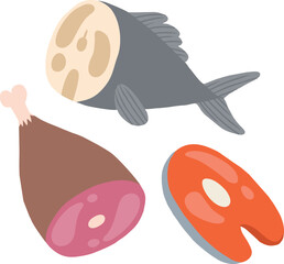 fresh chicken and fish vector art flat illustration icon