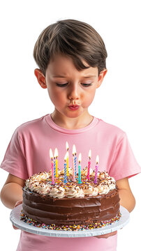 Boy blowing out candles on cake