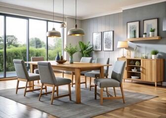 Discover a sophisticated dining space with cutting-edge furniture pieces, including minimalist benches, sculptural